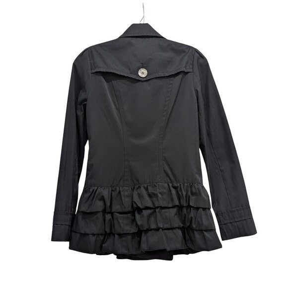 Express Black Ruffle Hem Trench Coat – Double Breasted  Size XS  Preowned - Picture 3 of 7